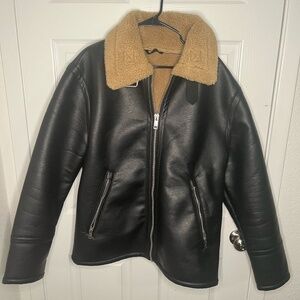 H&M Faux Leather Aviator Jacket Sherpa Lined Size L
